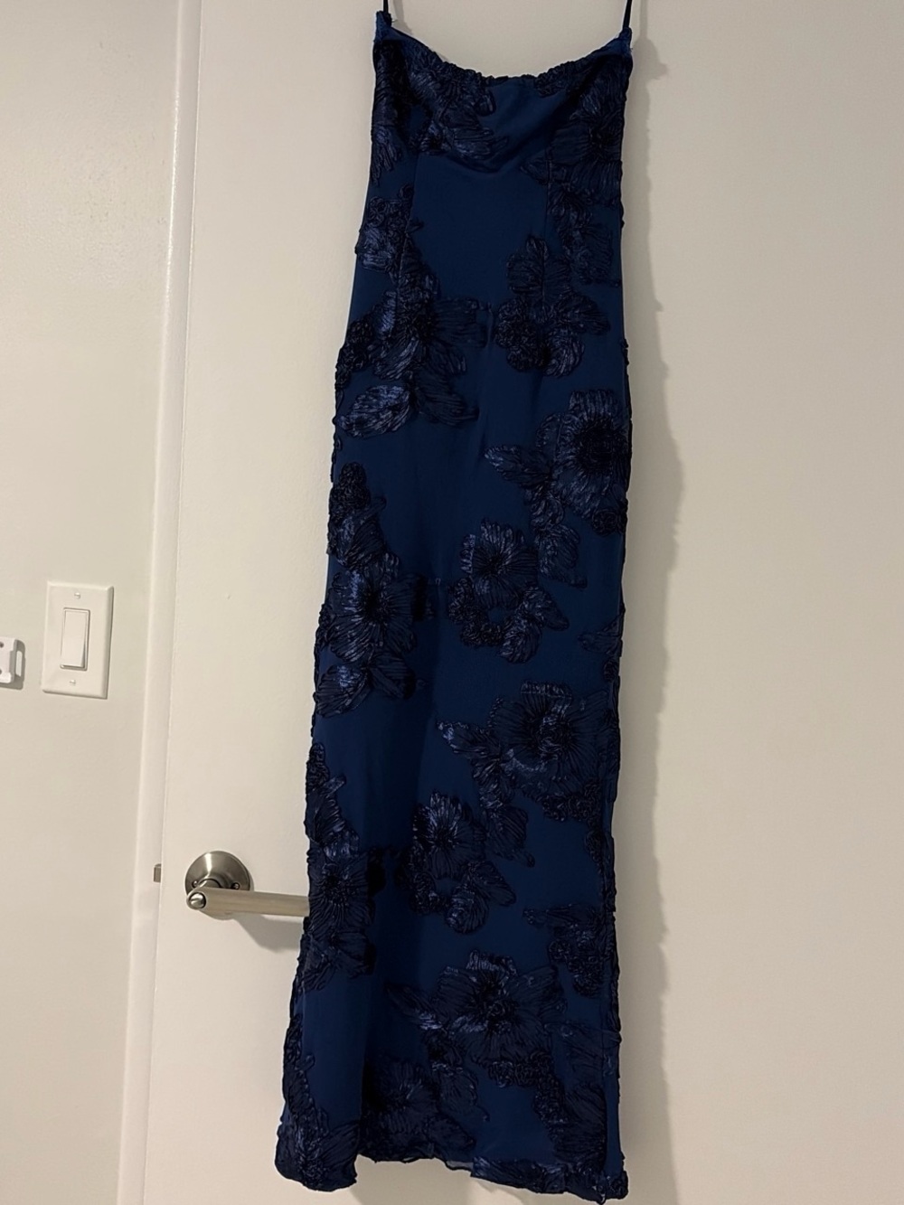 Amazon Navy Blue Strapless Floral Slip Dress